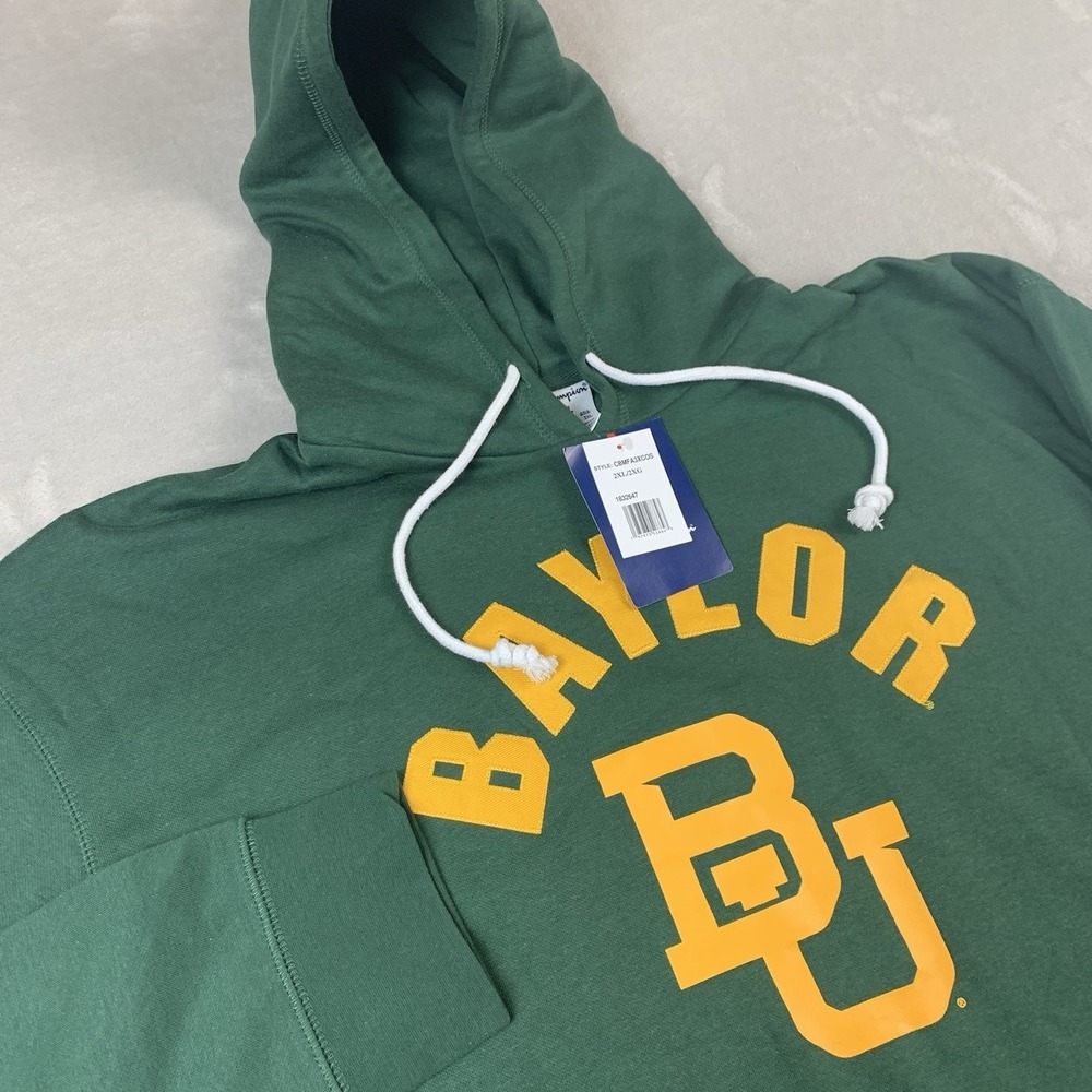 New Champion Baylor University Bears Hoodie 2XL Green Pullover Kangaroo Pocket